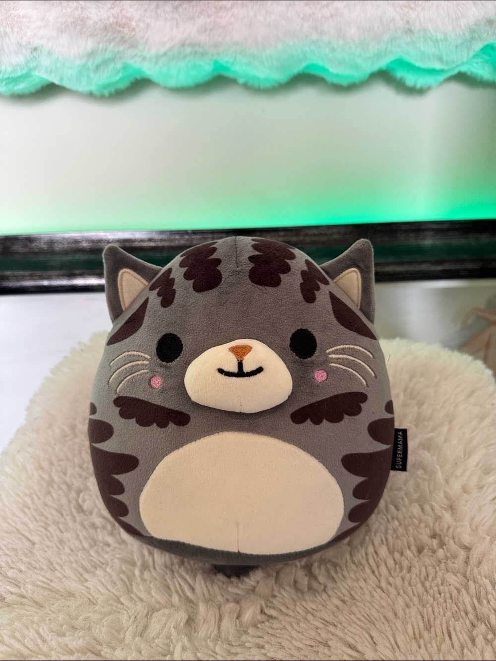 Cozy Plush Cat pillow in Gray and Cream made in Singapore got in Singapore
